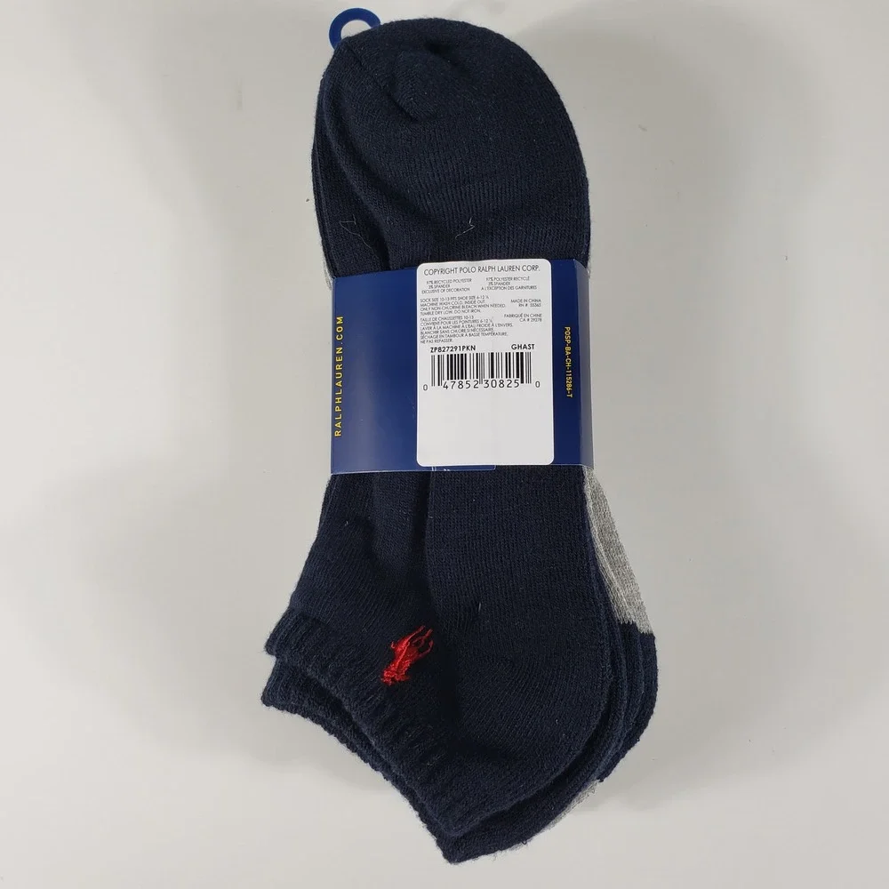Polo‎ Ralph Lauren Mens Socks 4 Pairs Low Cut 10-13 Navy Grey ZP827291PKN New